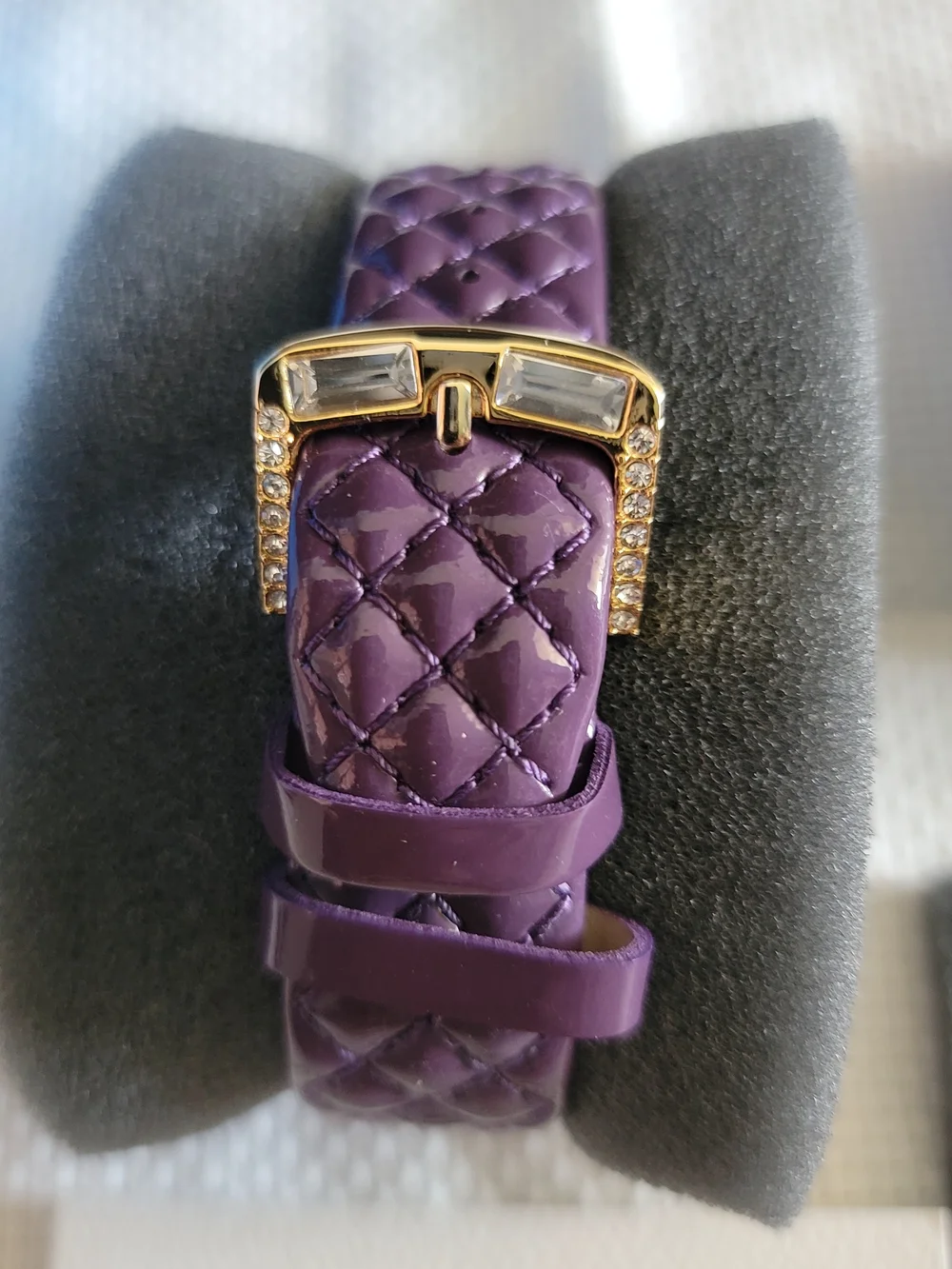 Victoria Wieck Gold Crystal Watch with Purple Quilted Leather Strap